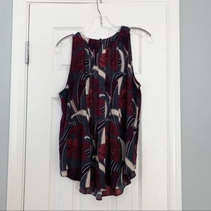 Ann Taylor pleated maroon floral tank top